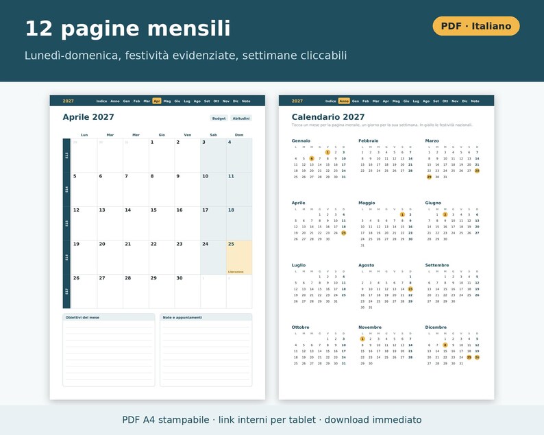 2027 Planner in Italian (Digital and Printable PDF) | Weekly and Monthly Planner, Italian Holidays, Goals, Budget, Habit Tracker image 2