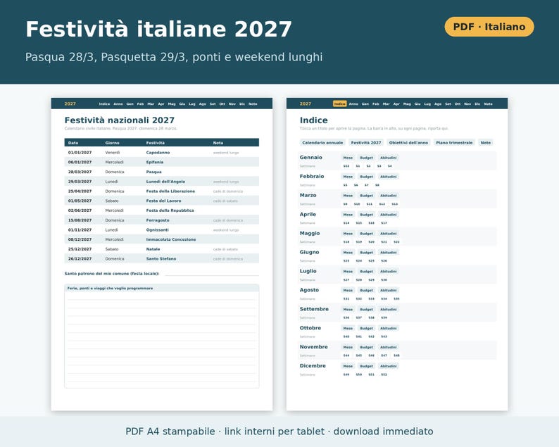 2027 Planner in Italian (Digital and Printable PDF) | Weekly and Monthly Planner, Italian Holidays, Goals, Budget, Habit Tracker image 4