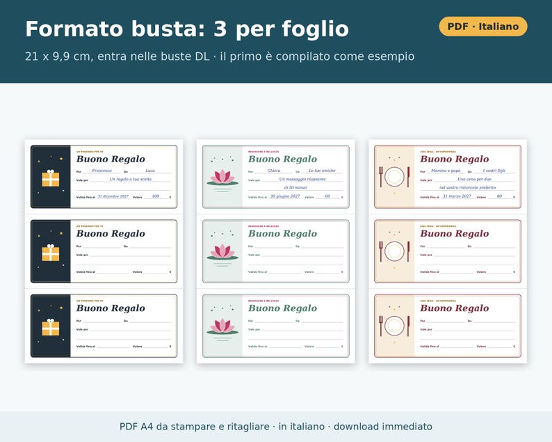 Certificados de regalo imprimibles en PDF | Certificados de regalo para Navidad, cumpleaños, salones de belleza, cenas y tratamientos de bienestar | 6 estilos en 2 formatos para rellenar a mano imagen 3