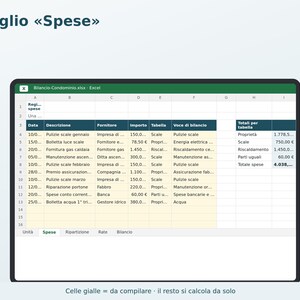 Condominium Budget Excel in Italian | Expense Breakdown by Thousandths, Installments, Budget and Final Report, Self-Managed Condominium image 2