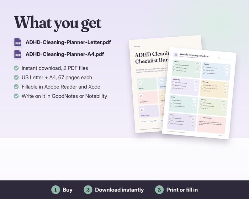 Bundel met schoonmaakchecklist voor ADHD-patiënten, invulbare schoonmaakplanner, checklist per kamer, takenlijst, 30 dagen opruimen, printbaar PDF-bestand afbeelding 7