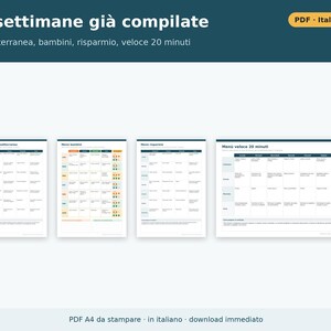 Wochenmenü (PDF) und ausdruckbare Einkaufsliste | Speiseplaner, Wochenmenü für Kinder, ausdruckbares Menü auf Italienisch Bild 5