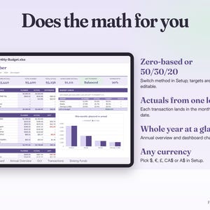Arkusz kalkulacyjny budżetu Google Sheets i Excel | Miesięczny planer budżetu, budżet zerowy, szablon 50/30/20 zdjęcie 5