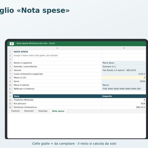 Expense Report and Mileage Reimbursement in Excel in Italian | Mileage Reimbursement, Travel, Tolls, Meals, Monthly Summary, Printable Form image 4
