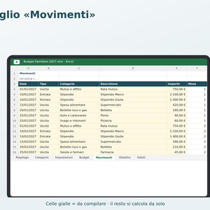 Budget familial 2027 (Excel en italien) | Dépenses du ménage, revenus et dépenses, épargne, objectifs, dettes et paiements image 7