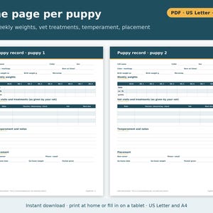Litter Record Template Printable | Litter Record Sheet and Book for Dog Breeders, Puppy Record Pages, Dog Breeder Forms PDF image 2