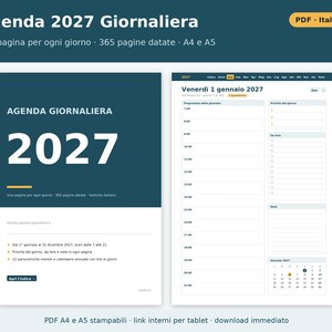2027 Daily Planner in PDF Format (Printable A4 and A5 Size) | One Page a Day, Dated Daily Planner in Italian, Italian Holidays image 1