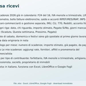 2026 Tax Calendar for Excel in Italian | VAT, F24, INPS, Taxes and Duties Deadlines, Payment Reminders image 4