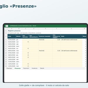 Housekeepers and Caregivers Excel in Italian | Housekeeper Payslip, 2026 INPS Contributions, Attendance Register, Vacation, Thirteenth Month, Severance Pay, Babysitters image 2