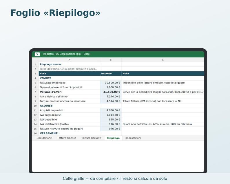 VAT Sales and Purchases Register in Excel in Italian | Monthly and Quarterly Liquidation, F24 Deadlines, Annual VAT Summary image 4