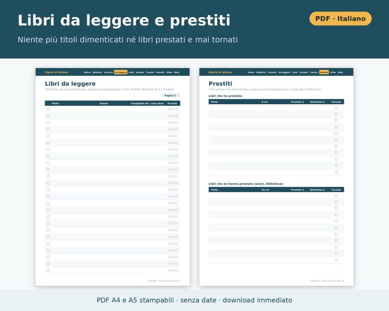 Druckbares Lesetagebuch (A4 und A5 PDF) | Italienisches Lesetagebuch, Buchkarten, Malbuch, Lesetracker, Geschenk für Leseratten Bild 5