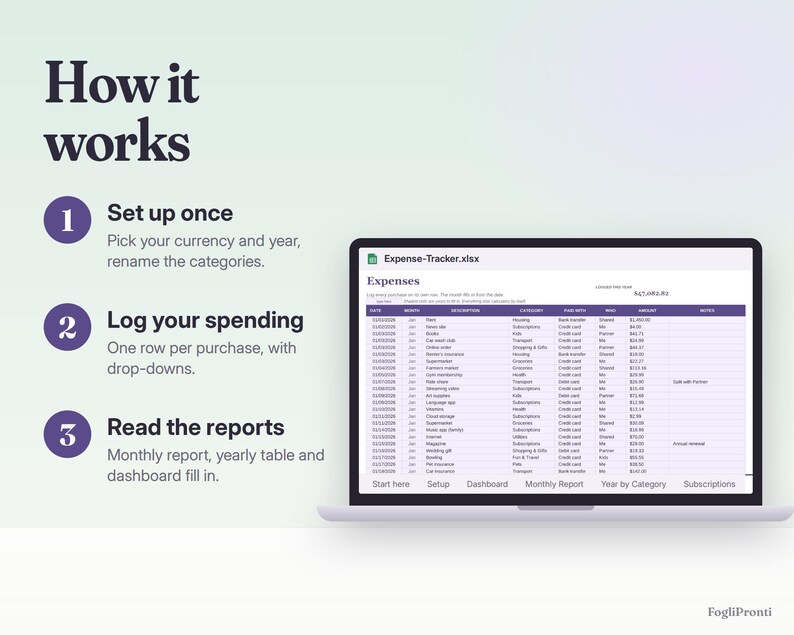 Expense Tracker Spreadsheet Google Sheets & Excel | Spending Log, Monthly Report, Subscription Tracker image 4