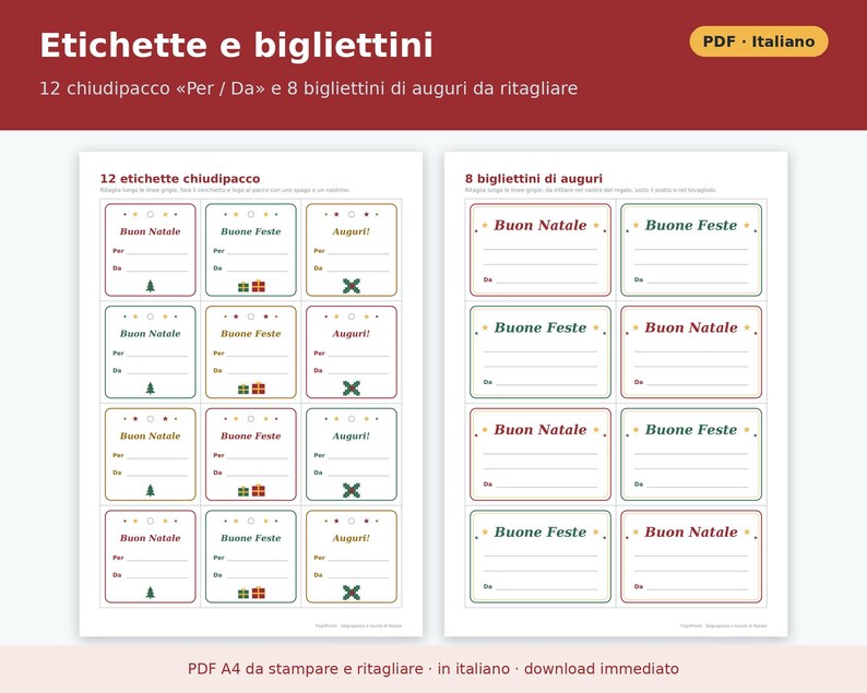 Segnaposto Natale da Stampare PDF | Kit Tavola delle Feste con Menù da Compilare, Etichette Chiudipacco, Bigliettini, Fascette Tovagliolo immagine 5