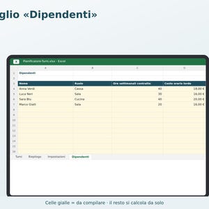 Employee Shift Planner for Excel in Italian | Monthly Schedule, Hours Worked, Overtime, Vacation, and Staff Costs image 4
