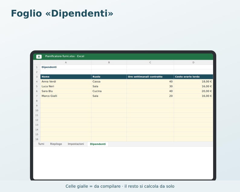 Employee Shift Planner for Excel in Italian | Monthly Schedule, Hours Worked, Overtime, Vacation, and Staff Costs image 4