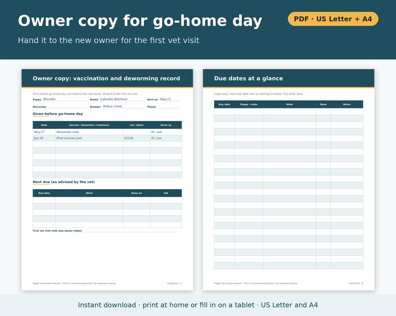 Puppy Vaccination Record Template Printable | Puppy Shot Record, Deworming Log and Owner Copy, Dog Breeder Forms PDF image 4