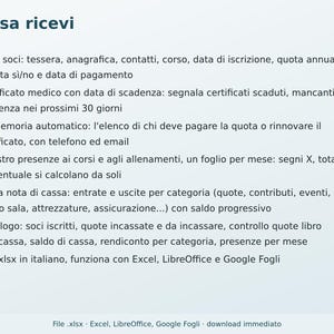 Association Management Excel in Italian | Membership Register, Membership Dues, Attendance Register, Cash Journal, ASD, APS, Club image 6