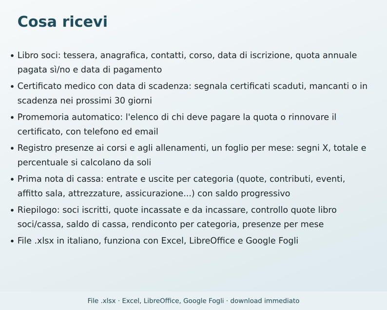 Association Management Excel in Italian | Membership Register, Membership Dues, Attendance Register, Cash Journal, ASD, APS, Club image 6
