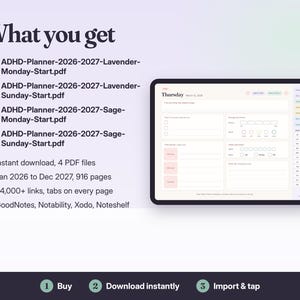 ADHD Digital Planner 2026-2027, Hyperlinked iPad Planner for GoodNotes Notability, Daily Weekly Monthly, Habit Mood Tracker image 7