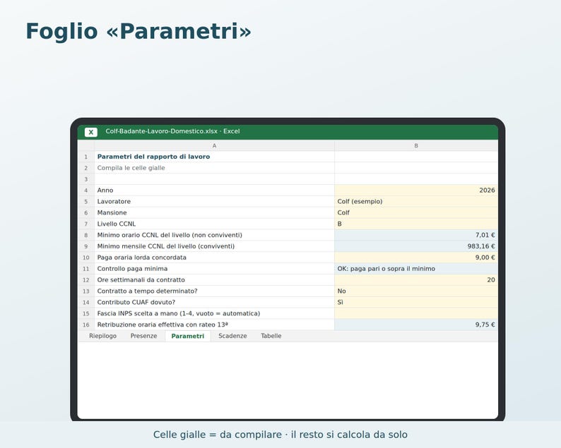 Housekeepers and Caregivers Excel in Italian | Housekeeper Payslip, 2026 INPS Contributions, Attendance Register, Vacation, Thirteenth Month, Severance Pay, Babysitters image 3
