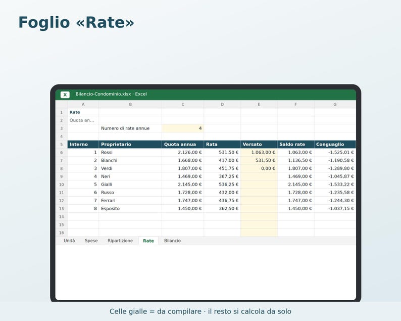 Condominium Budget Excel in Italian | Expense Breakdown by Thousandths, Installments, Budget and Final Report, Self-Managed Condominium image 4