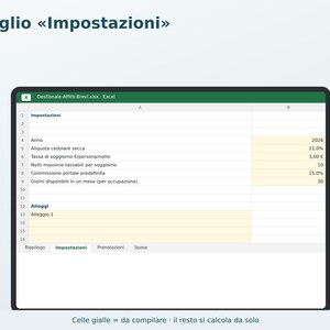 Short-Term Rental Management Software in Excel (in Italian) | Booking Register, Tourist Tax, Flat-Rate Tax, Vacation Rental Expenses image 4