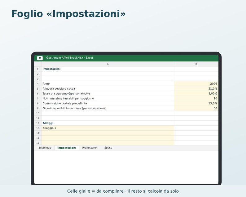 Short-Term Rental Management Software in Excel (in Italian) | Booking Register, Tourist Tax, Flat-Rate Tax, Vacation Rental Expenses image 4