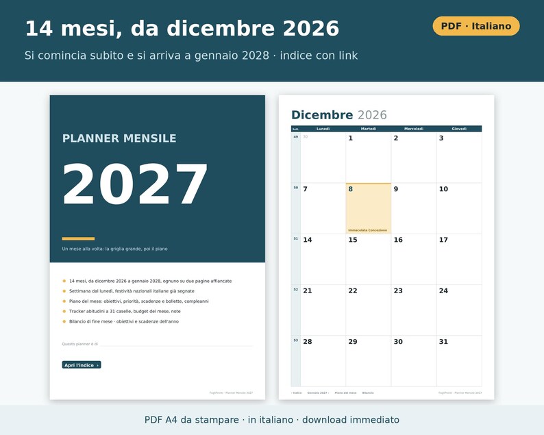 Planner Mensile 2027 da Stampare PDF A4 in Italiano | Agenda Mensile su Due Pagine, Obiettivi, Scadenze e Bollette, Abitudini, Budget immagine 6