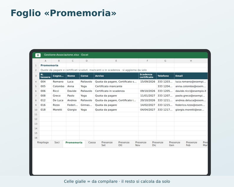 Association Management Excel in Italian | Membership Register, Membership Dues, Attendance Register, Cash Journal, ASD, APS, Club image 3