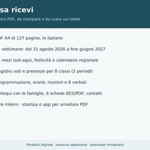 Teacher's Agenda 2026-2027 (Printable and Digital PDF) | Teacher's Grades and Attendance Record, Teacher's Agenda, Teacher's Planner in Italian image 6