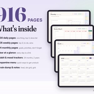 ADHD Digital Planner 2026-2027, Hyperlinked iPad Planner for GoodNotes Notability, Daily Weekly Monthly, Habit Mood Tracker image 2