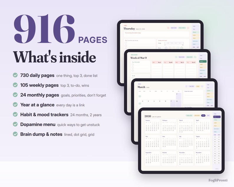ADHD Digital Planner 2026-2027, Hyperlinked iPad Planner for GoodNotes Notability, Daily Weekly Monthly, Habit Mood Tracker image 2