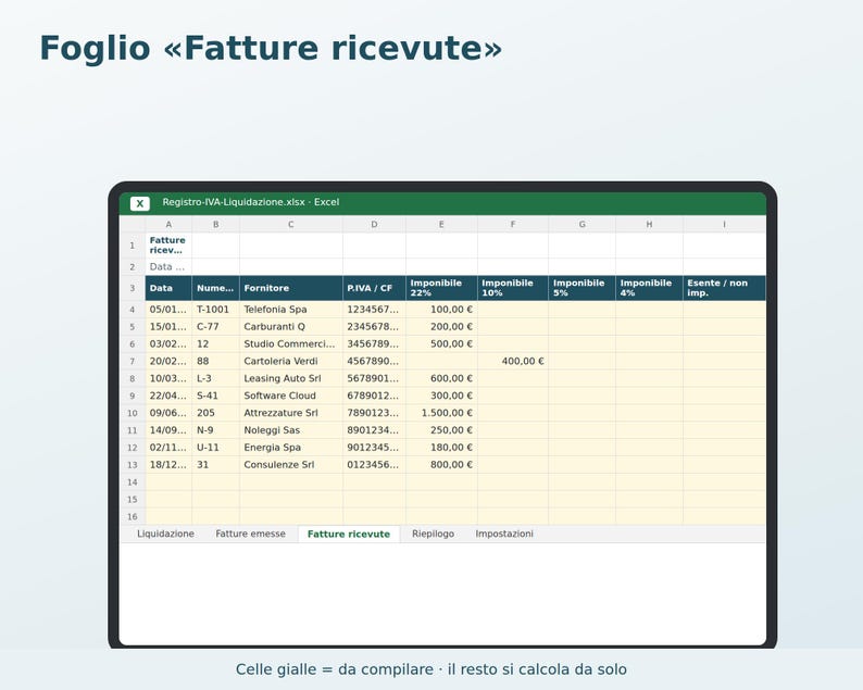 VAT Sales and Purchases Register in Excel in Italian | Monthly and Quarterly Liquidation, F24 Deadlines, Annual VAT Summary image 3