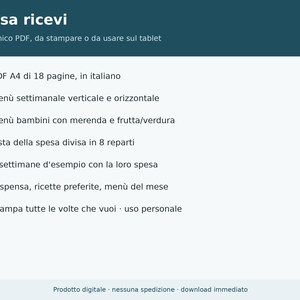 Wochenmenü (PDF) und ausdruckbare Einkaufsliste | Speiseplaner, Wochenmenü für Kinder, ausdruckbares Menü auf Italienisch Bild 7