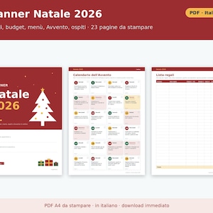 Christmas Planner 2026 (Printable PDF) in Italian | Gifts, Budget, Advent for Kids, Holiday Menus, Letters to Santa image 1