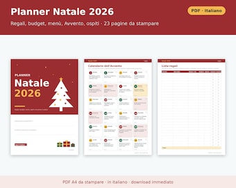 Christmas Planner 2026 (Printable PDF) in Italian | Gifts, Budget, Advent for Kids, Holiday Menus, Letters to Santa