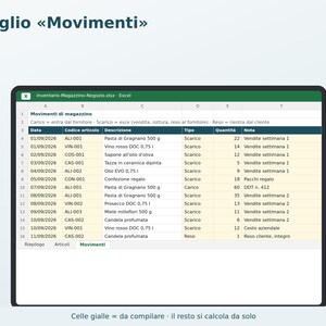 Warehouse Inventory in Excel in Italian | Store Inventory Management, Loading and Unloading, Stock, Reordering, Inventory Value, VAT Margin image 3
