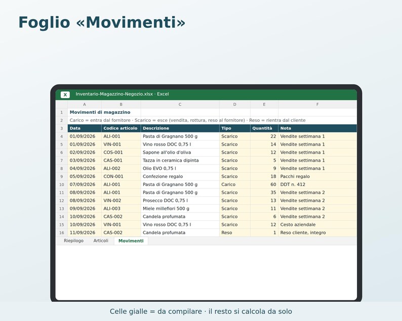 Warehouse Inventory in Excel in Italian | Store Inventory Management, Loading and Unloading, Stock, Reordering, Inventory Value, VAT Margin image 3