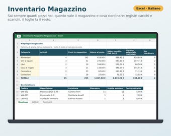Warehouse Inventory in Excel in Italian | Store Inventory Management, Loading and Unloading, Stock, Reordering, Inventory Value, VAT Margin
