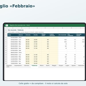 Excel Timesheet in Italian | Attendance Sheet, Overtime Calculation, Vacation and Leave, Paycheck Tracking, Freelance image 4