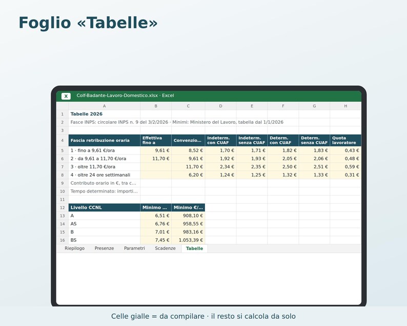 Housekeepers and Caregivers Excel in Italian | Housekeeper Payslip, 2026 INPS Contributions, Attendance Register, Vacation, Thirteenth Month, Severance Pay, Babysitters image 5