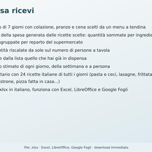 Excel Weekly Menu in Italian | Automatic Grocery List, Meal Planner, Recipe Book, Family Menu, Grocery Cost image 6