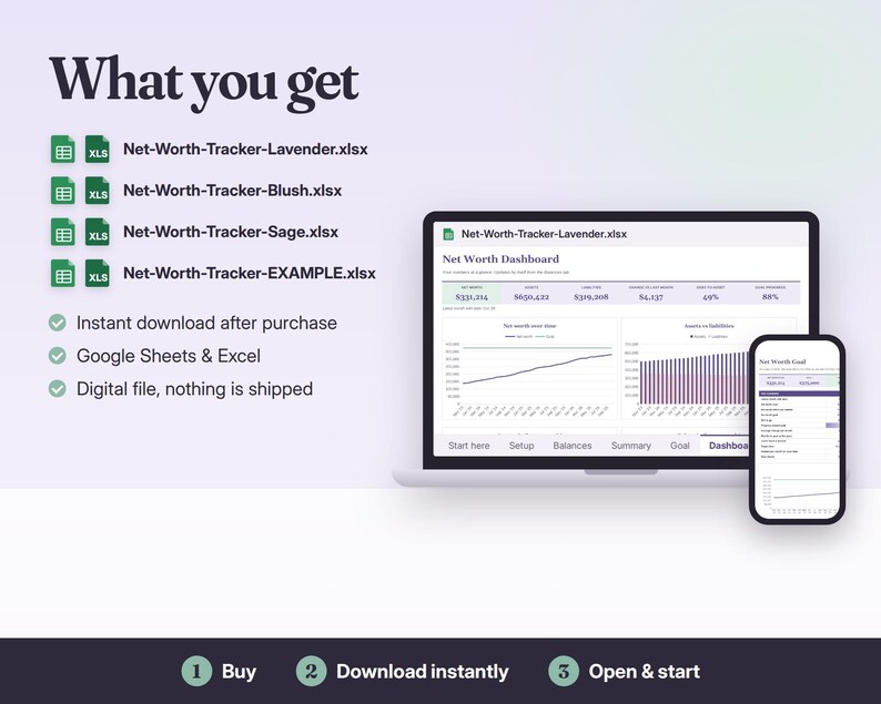 Net Worth Tracker Spreadsheet Google Sheets & Excel | Assets and Debt Tracker, Monthly Net Worth Dashboard, Goal Planner image 7