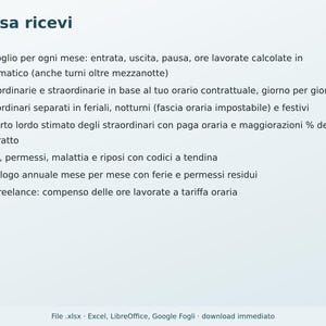 Excel Timesheet in Italian | Attendance Sheet, Overtime Calculation, Vacation and Leave, Paycheck Tracking, Freelance image 6