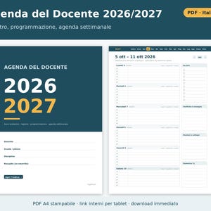 Teacher's Agenda 2026-2027 (Printable and Digital PDF) | Teacher's Grades and Attendance Record, Teacher's Agenda, Teacher's Planner in Italian image 1