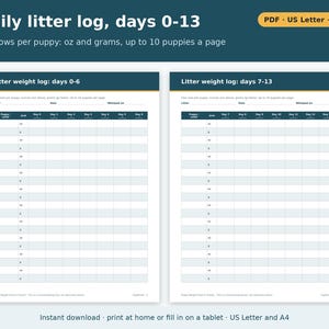 Puppy Weight Chart Printable | Puppy Weight Tracker for Litters, Daily and Weekly Log in Ounces and Grams, Dog Breeder Forms PDF image 2