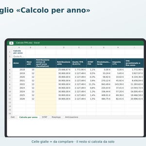 TFR Calculation in Excel in Italian | Severance Pay, ISTAT Revaluation, Separate Taxation, 70% Advance image 2