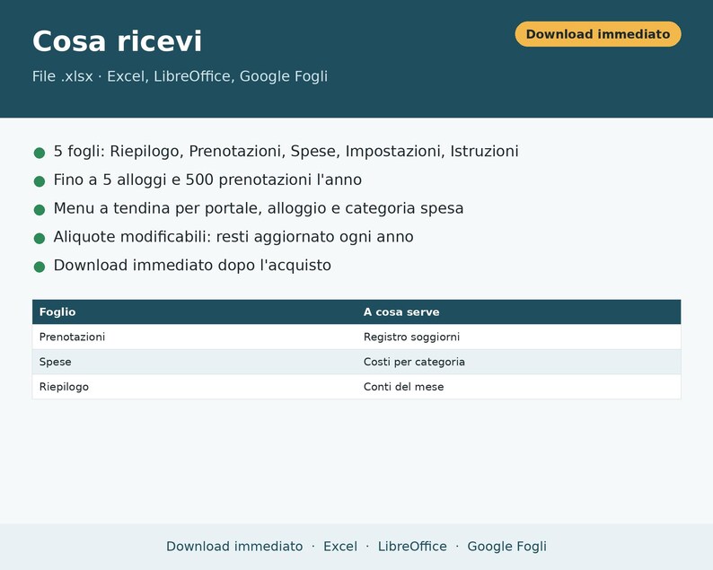 Short-Term Rental Management Software in Excel (in Italian) | Booking Register, Tourist Tax, Flat-Rate Tax, Vacation Rental Expenses image 2