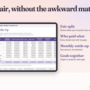 Couples Budget Spreadsheet Google Sheets & Excel | Shared Expenses Tracker, Bill Splitter, Joint Budget Planner for Two image 5