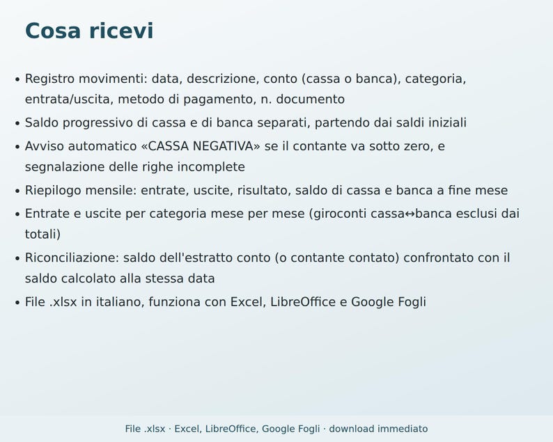 Cash and Bank Journal in Excel in Italian | Income and Expense Ledger, Cash Balance, Simple Accounting, Associations, Small Businesses image 6